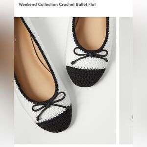 Ann Taylor White & Black Crochet Ballet Flats with Bow